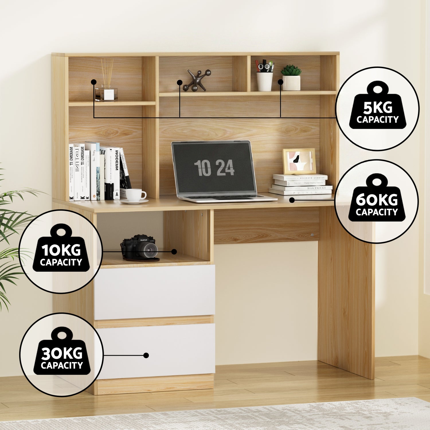 Artiss Computer Desk Office Study Desks Table Bookshelf Drawer-Furniture > Office-PEROZ Accessories