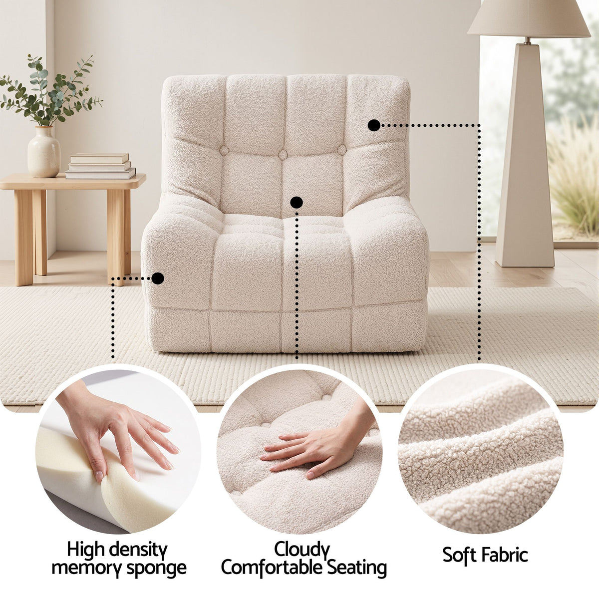 Artiss Set of 3 Sofa Modular Boneless Couches No Assembly White-Furniture > Bedroom-PEROZ Accessories