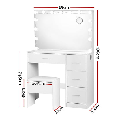 Artiss Dressing Table Set Stool 15 Led Bulbs White Darcy-Furniture &gt; Bedroom-PEROZ Accessories