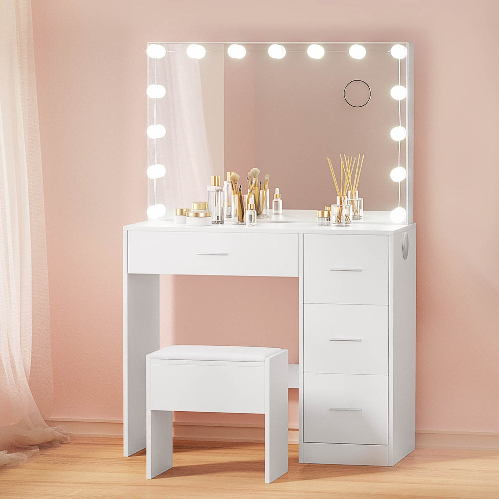 Artiss Dressing Table Set Stool 15 Led Bulbs White Darcy-Furniture &gt; Bedroom-PEROZ Accessories