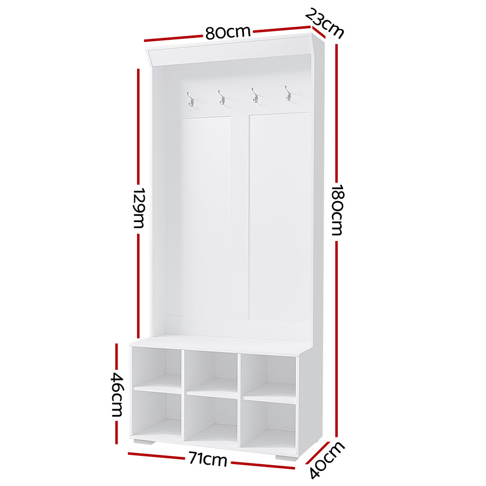 Artiss Shoe Rack Cabinet Hall Tree Coat Rack 180CM White-Coat Racks-PEROZ Accessories