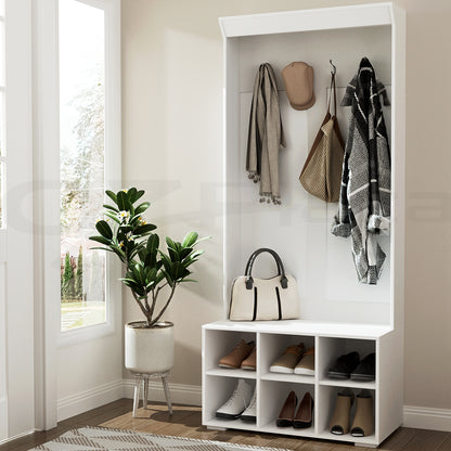 Artiss Shoe Rack Cabinet Hall Tree Coat Rack 180CM White-Coat Racks-PEROZ Accessories