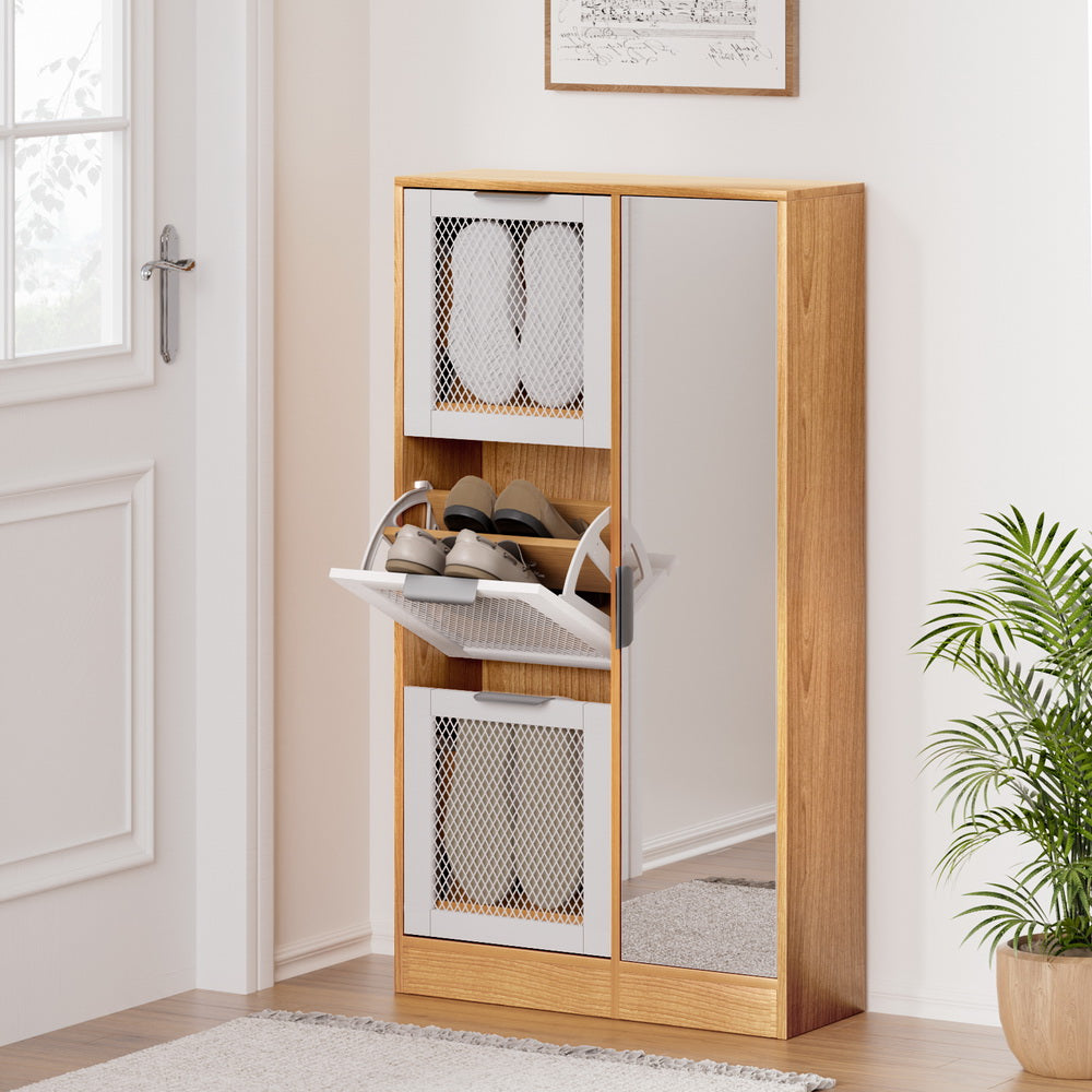Artiss Shoe Rack Cabinet Mirror White-Furniture &gt; Bedroom-PEROZ Accessories