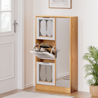 Artiss Shoe Rack Cabinet Mirror White-Furniture &gt; Bedroom-PEROZ Accessories