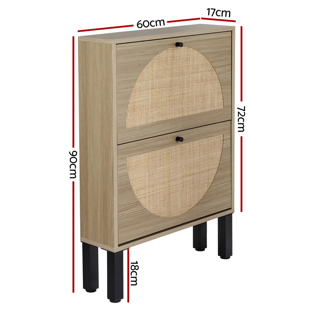 Artiss Shoe Rack Cabinet 2 Drawers Rattan 6 Pairs-Home &amp; Garden &gt; Storage-PEROZ Accessories