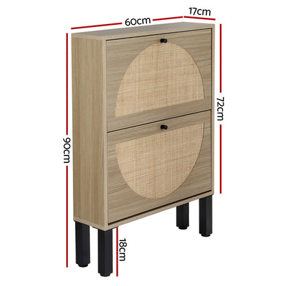 Artiss Shoe Rack Cabinet 2 Drawers Rattan 6 Pairs-Home &amp; Garden &gt; Storage-PEROZ Accessories