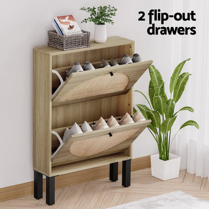 Artiss Shoe Rack Cabinet 2 Drawers Rattan 6 Pairs-Home &amp; Garden &gt; Storage-PEROZ Accessories