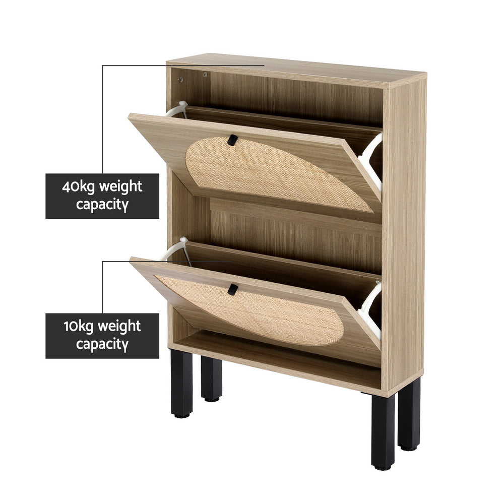 Artiss Shoe Rack Cabinet 2 Drawers Rattan 6 Pairs-Home &amp; Garden &gt; Storage-PEROZ Accessories