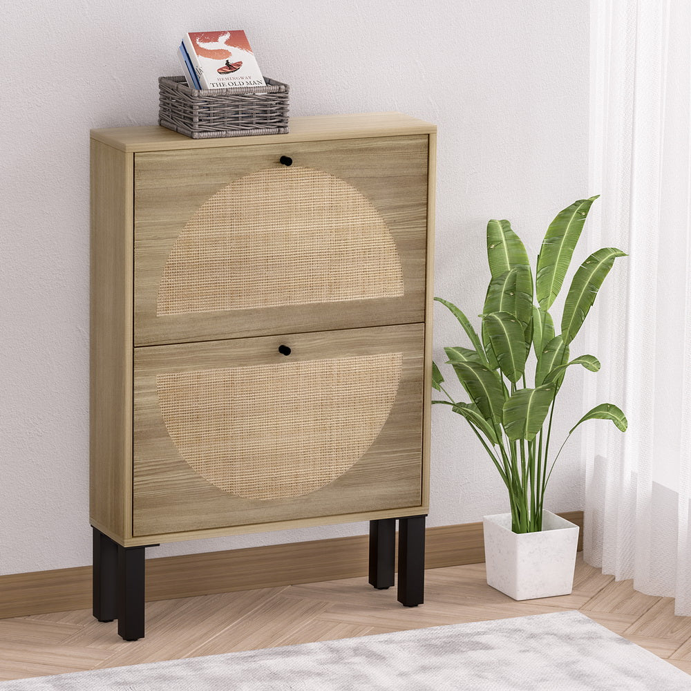 Artiss Shoe Rack Cabinet 2 Drawers Rattan 6 Pairs-Home &amp; Garden &gt; Storage-PEROZ Accessories