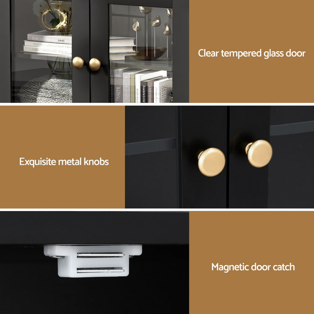 Artiss Buffet Sideboard Storage Cabinet Kitchen Cupboard Clear Door Drawer Black-Furniture > Dining > Buffets &amp; Sideboards-PEROZ Accessories