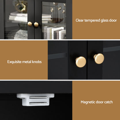 Artiss Buffet Sideboard Storage Cabinet Kitchen Cupboard Clear Door Drawer Black-Furniture > Dining > Buffets &amp; Sideboards-PEROZ Accessories