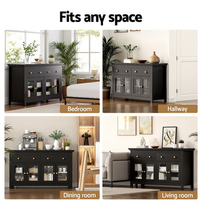 Artiss Buffet Sideboard Storage Cabinet Kitchen Cupboard Clear Door Drawer Black-Furniture > Dining > Buffets &amp; Sideboards-PEROZ Accessories