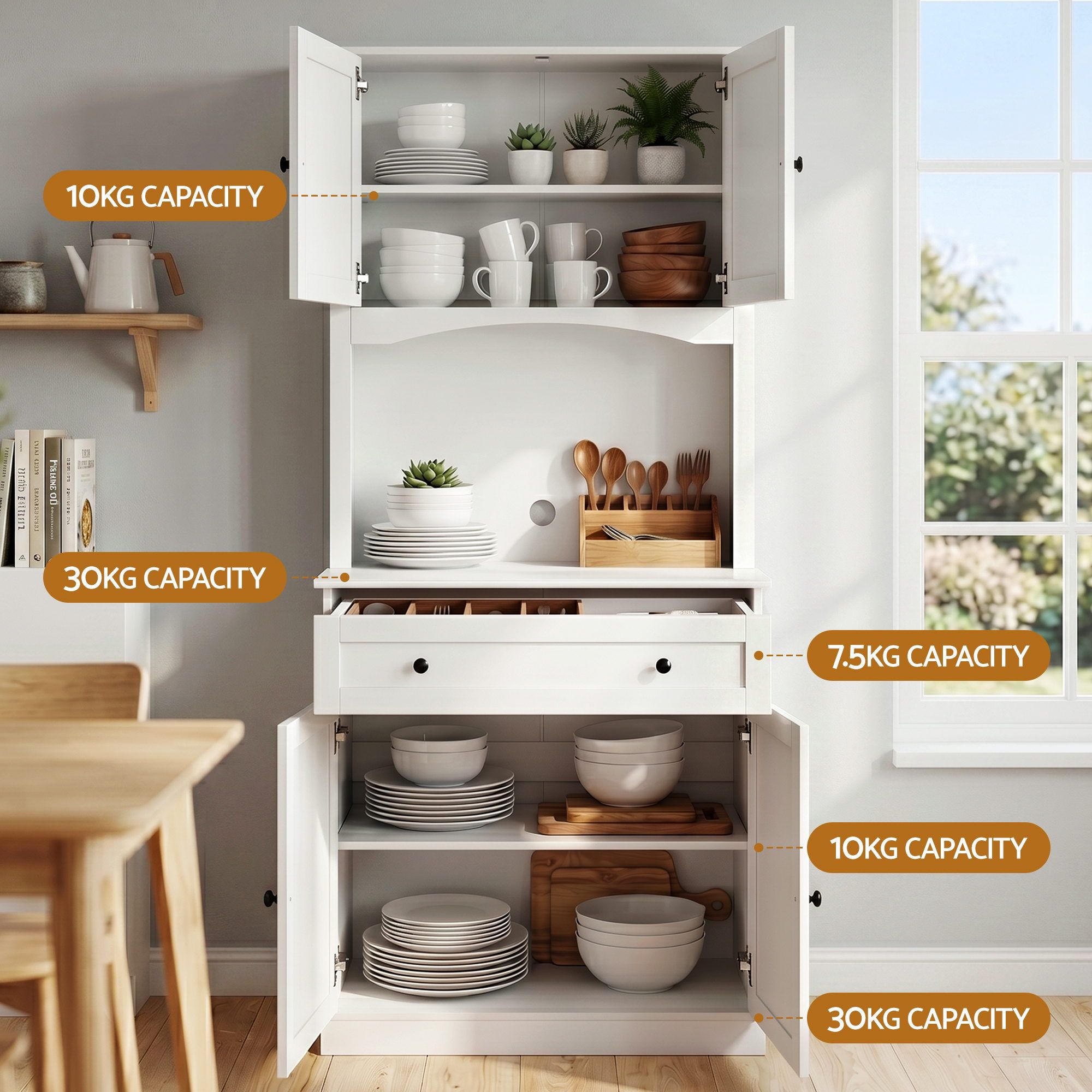 Artiss Buffet Sideboard Hutch Cabinet - BEINI White-Furniture > Living Room-PEROZ Accessories