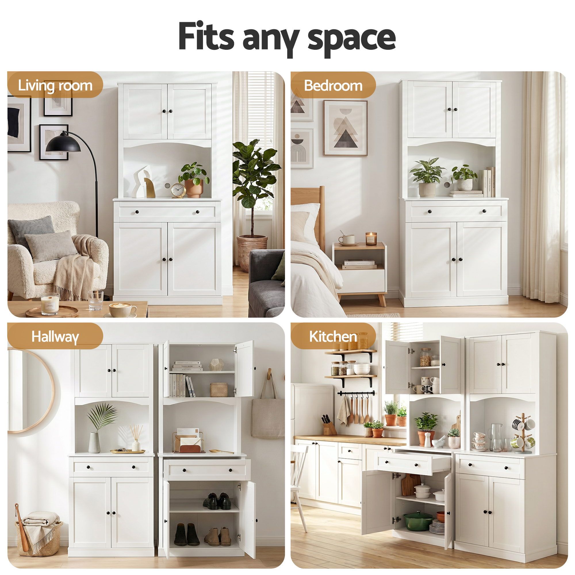 Artiss Buffet Sideboard Hutch Cabinet - BEINI White-Furniture > Living Room-PEROZ Accessories