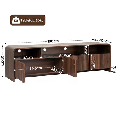 Artiss 180cm TV Unit Storage Cabinet Shelf Fluted Front Rounded Edge Anti-tip Kit Walnut-Furniture > Living Room > TV Units-PEROZ Accessories