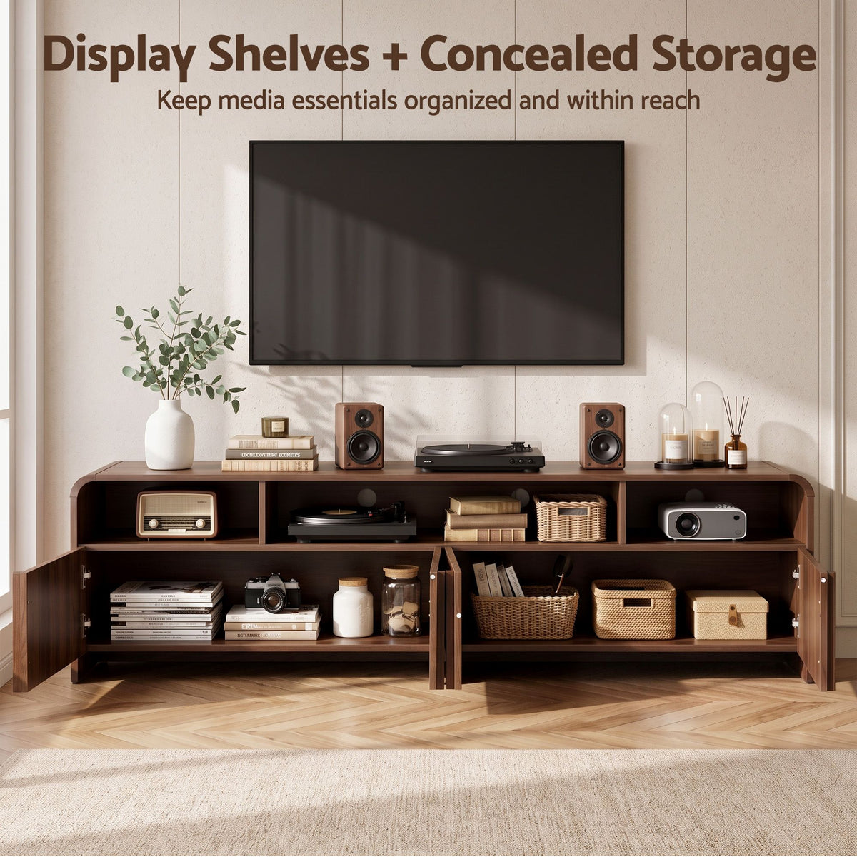 Artiss 180cm TV Unit Storage Cabinet Shelf Fluted Front Rounded Edge Anti-tip Kit Walnut-Furniture > Living Room > TV Units-PEROZ Accessories