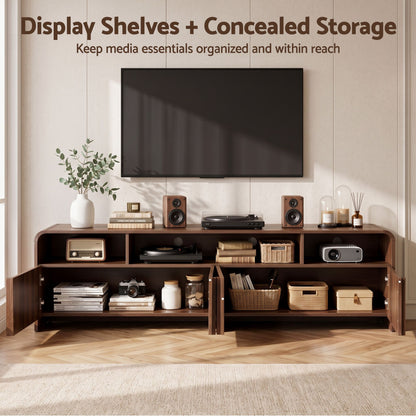 Artiss 180cm TV Unit Storage Cabinet Shelf Fluted Front Rounded Edge Anti-tip Kit Walnut-Furniture > Living Room > TV Units-PEROZ Accessories