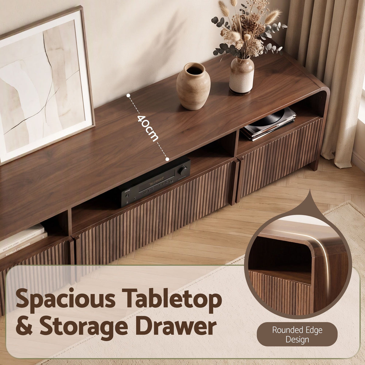 Artiss 180cm TV Unit Storage Cabinet Shelf Fluted Front Rounded Edge Anti-tip Kit Walnut-Furniture > Living Room > TV Units-PEROZ Accessories