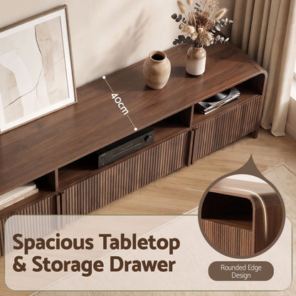 Artiss 180cm TV Unit Storage Cabinet Shelf Fluted Front Rounded Edge Anti-tip Kit Walnut-Furniture > Living Room > TV Units-PEROZ Accessories
