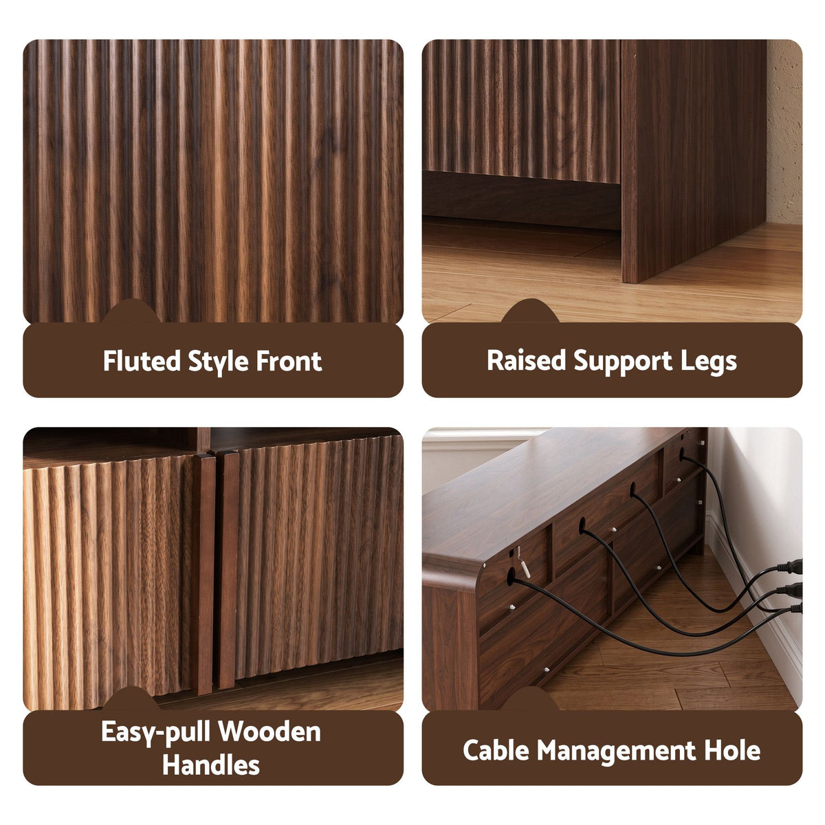 Artiss 180cm TV Unit Storage Cabinet Shelf Fluted Front Rounded Edge Anti-tip Kit Walnut-Furniture > Living Room > TV Units-PEROZ Accessories