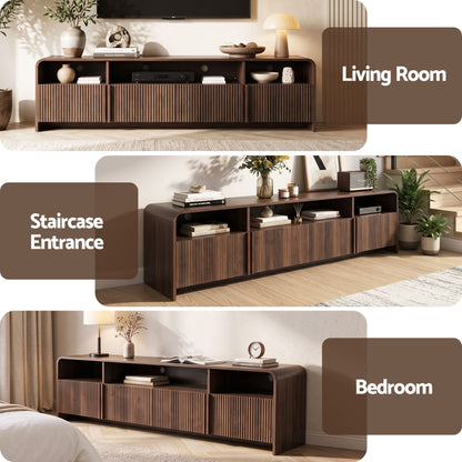 Artiss 180cm TV Unit Storage Cabinet Shelf Fluted Front Rounded Edge Anti-tip Kit Walnut-Furniture > Living Room > TV Units-PEROZ Accessories