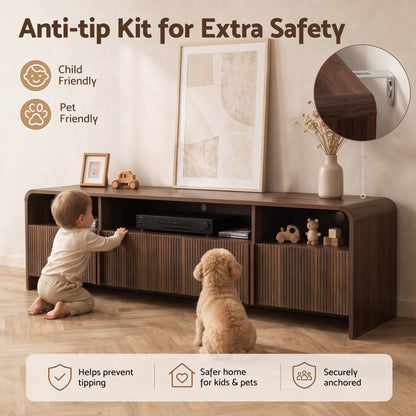 Artiss 180cm TV Unit Storage Cabinet Shelf Fluted Front Rounded Edge Anti-tip Kit Walnut-Furniture > Living Room > TV Units-PEROZ Accessories