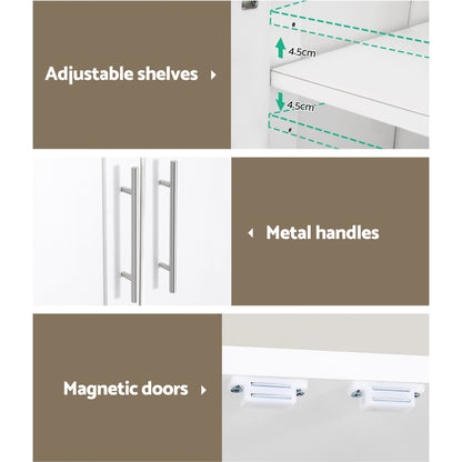 Artiss 2 Door Buffet Sideboard Cupboard Cabinet Pantry White-Furniture > Bedroom-PEROZ Accessories