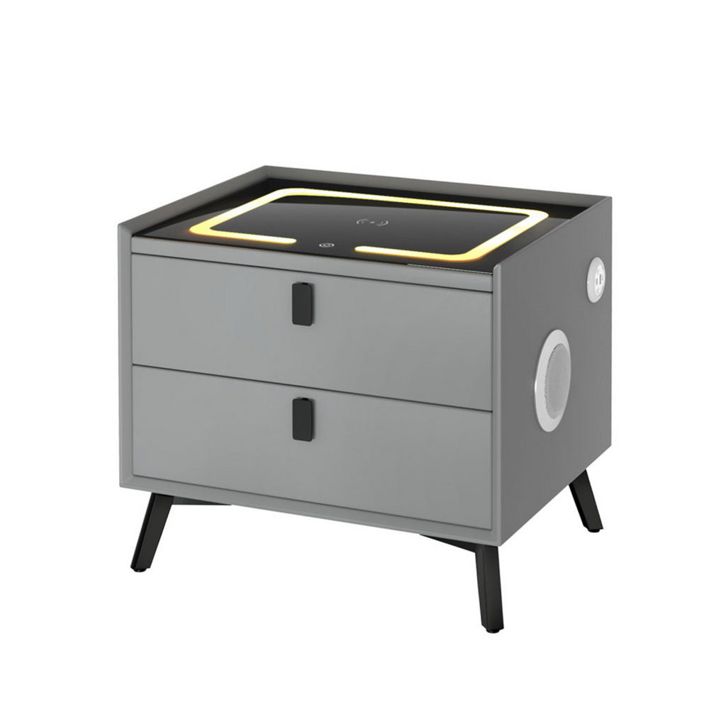 Artiss Smart Bedside Table with Wireless Charging - AIKA Grey-Furniture &gt; Bedroom &gt; Bedside Tables-PEROZ Accessories
