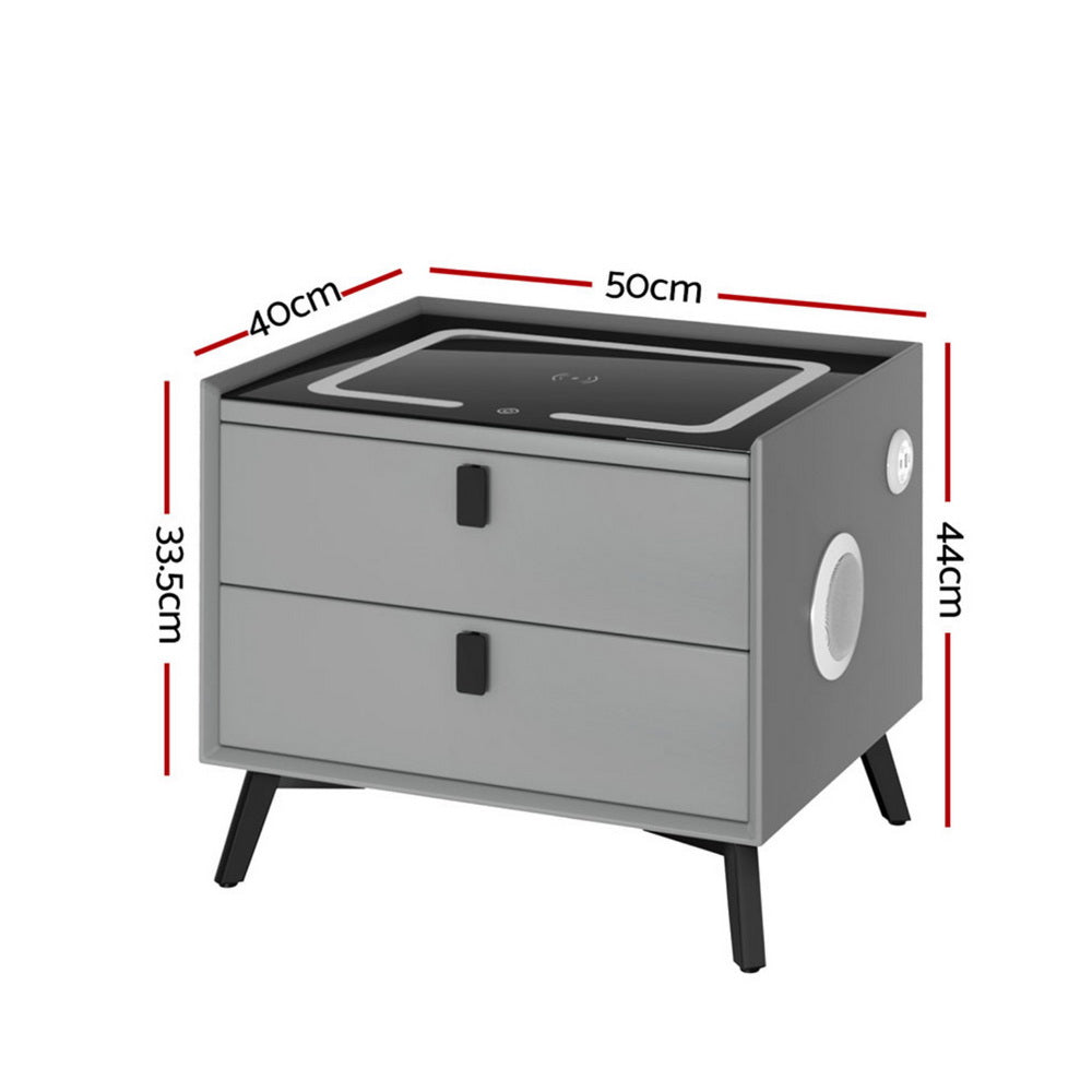 Artiss Smart Bedside Table with Wireless Charging - AIKA Grey-Furniture &gt; Bedroom &gt; Bedside Tables-PEROZ Accessories