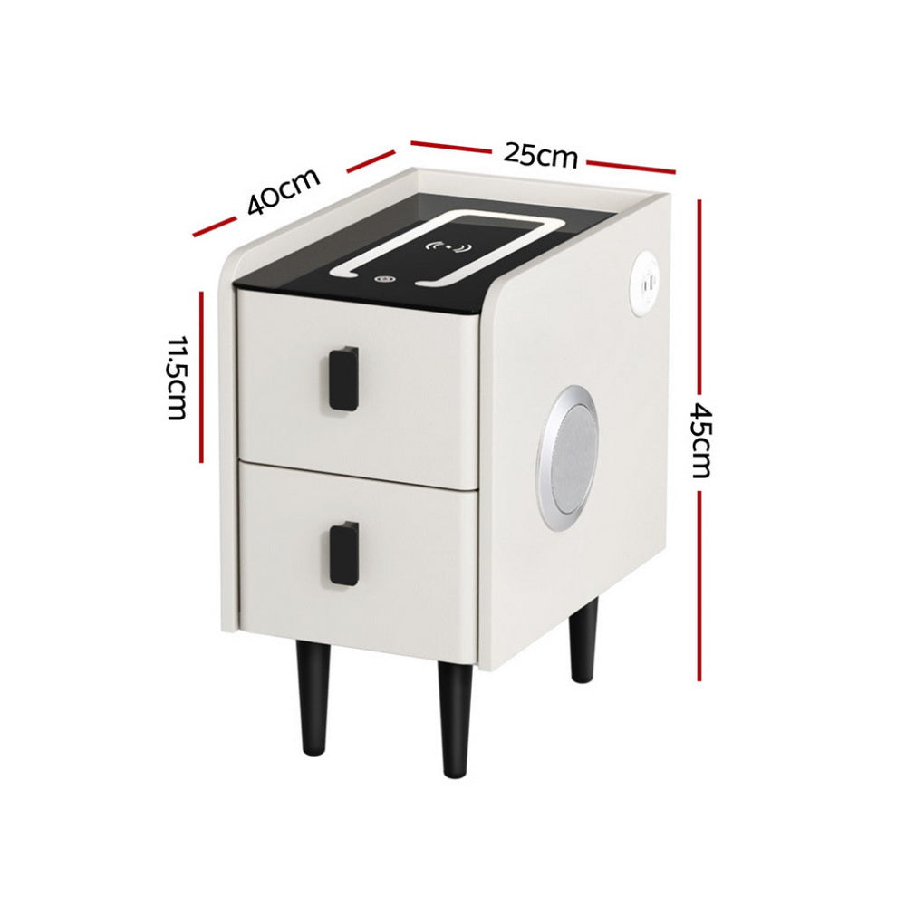 Artiss Smart Bedside Table with Wireless Charging - AIDA White-Furniture &gt; Bedroom &gt; Bedside Tables-PEROZ Accessories