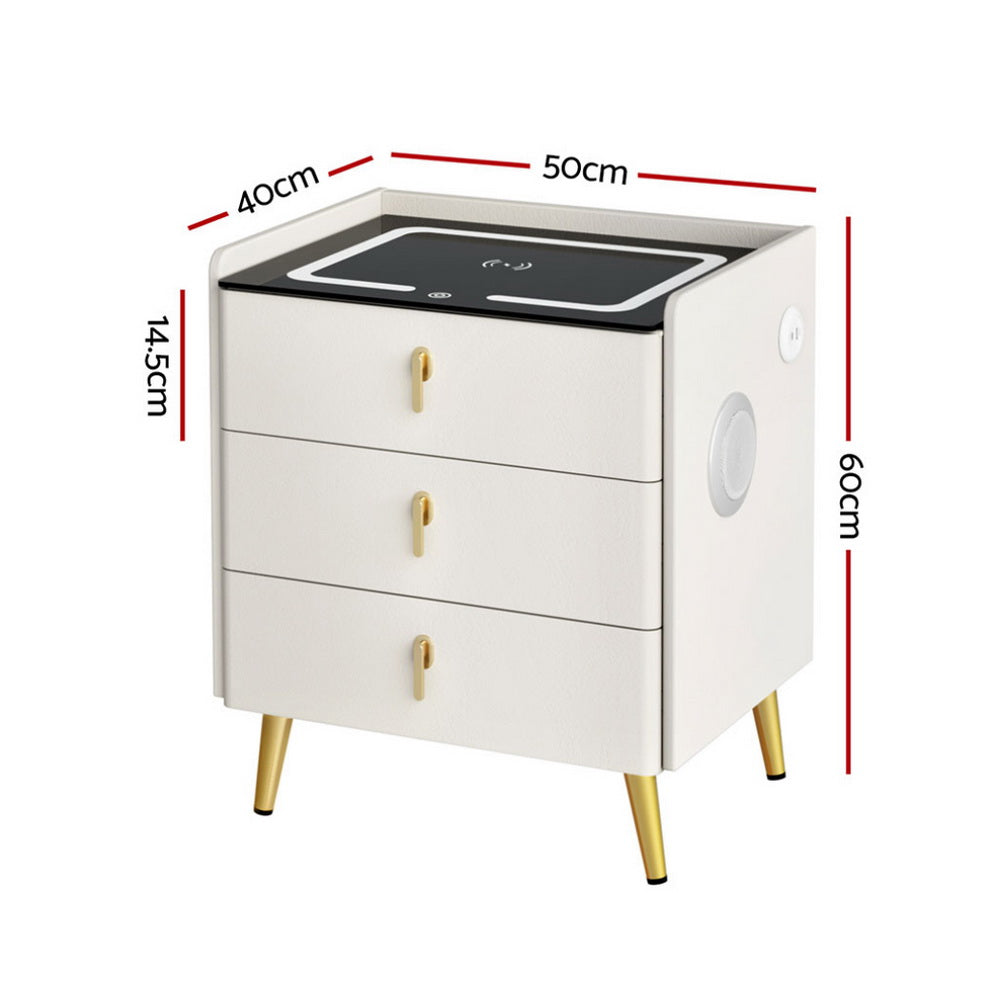 Artiss Bedside Table Wireless Charging - ALMA White-Furniture &gt; Bedroom &gt; Bedside Tables-PEROZ Accessories