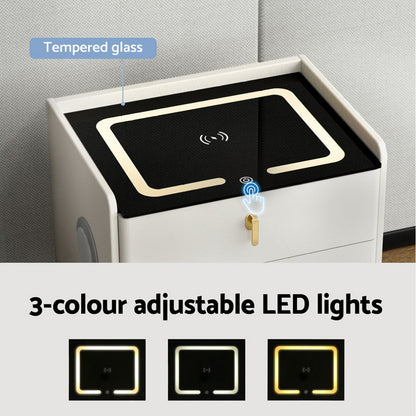 Artiss Bedside Table Wireless Charging - ALMA White-Furniture &gt; Bedroom &gt; Bedside Tables-PEROZ Accessories