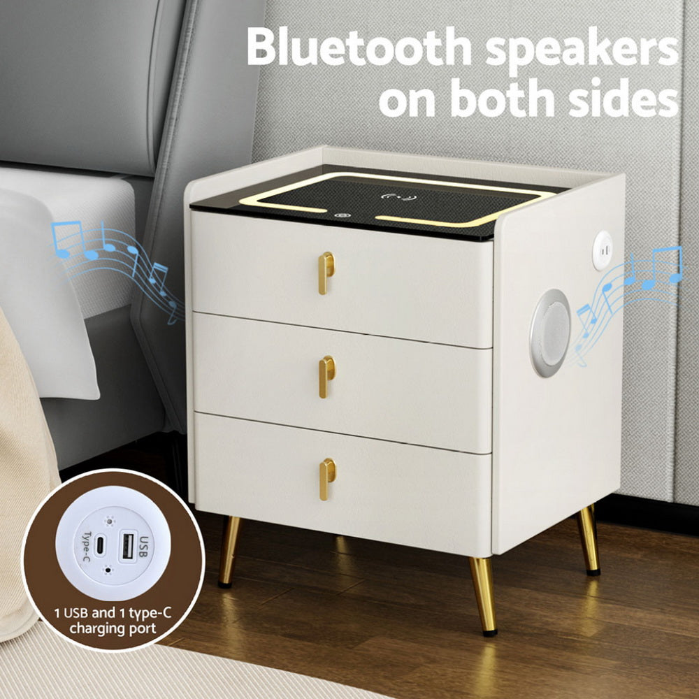 Artiss Bedside Table Wireless Charging - ALMA White-Furniture &gt; Bedroom &gt; Bedside Tables-PEROZ Accessories