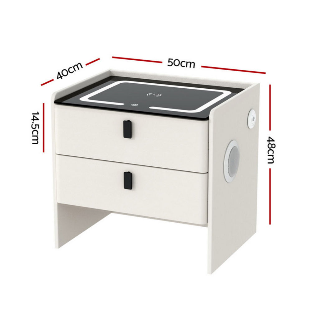 Artiss Smart Bedside Table Wireless Charging - BESS White-Furniture &gt; Bedroom &gt; Bedside Tables-PEROZ Accessories