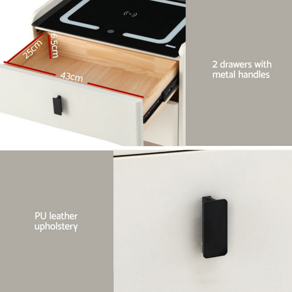 Artiss Smart Bedside Table Wireless Charging - BESS White-Furniture &gt; Bedroom &gt; Bedside Tables-PEROZ Accessories