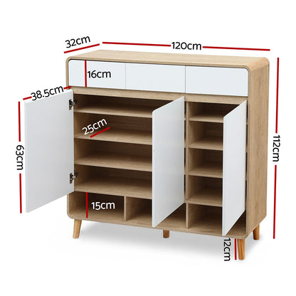 Artiss Shoe Rack Cabinet 25 Pairs Storage Cupboard Pine&amp;White-Furniture &gt; Living Room &gt; Shoe Storage-PEROZ Accessories