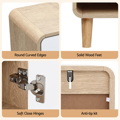 Artiss Shoe Rack Cabinet 25 Pairs Storage Cupboard Pine&amp;White-Furniture &gt; Living Room &gt; Shoe Storage-PEROZ Accessories