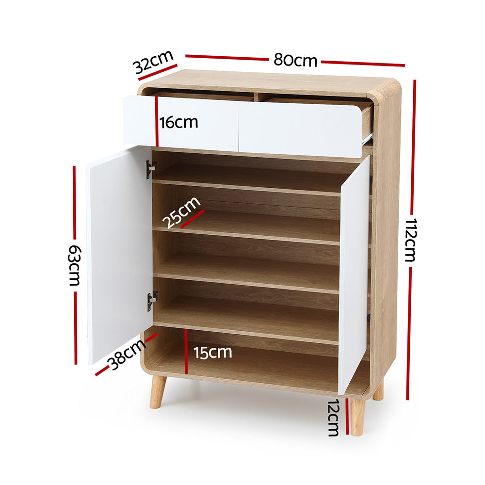 Artiss Shoe Rack Cabinet 20 Pairs Storage Cupboard Pine&amp;White-Furniture &gt; Living Room &gt; Shoe Storage-PEROZ Accessories
