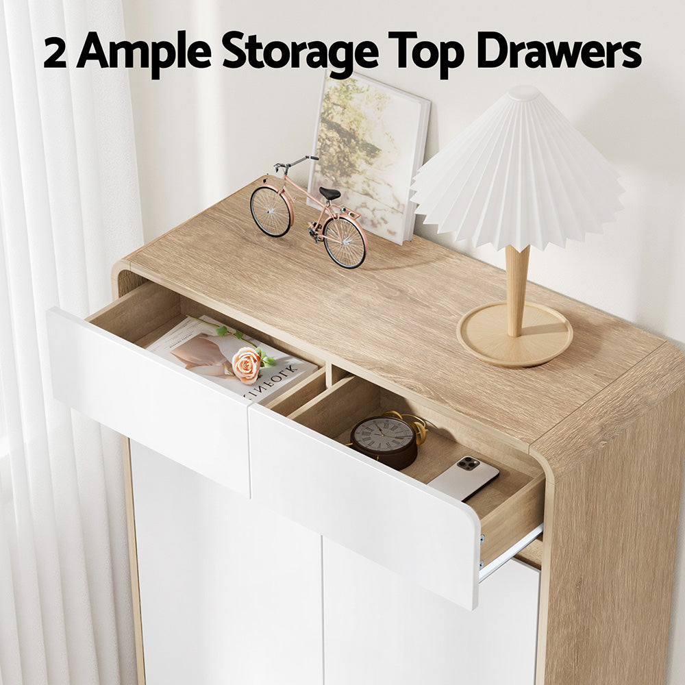 Artiss Shoe Rack Cabinet 20 Pairs Storage Cupboard Pine&amp;White-Furniture &gt; Living Room &gt; Shoe Storage-PEROZ Accessories