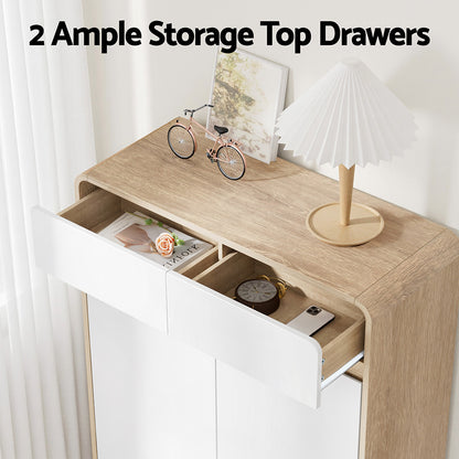 Artiss Shoe Rack Cabinet 20 Pairs Storage Cupboard Pine&amp;White-Furniture &gt; Living Room &gt; Shoe Storage-PEROZ Accessories