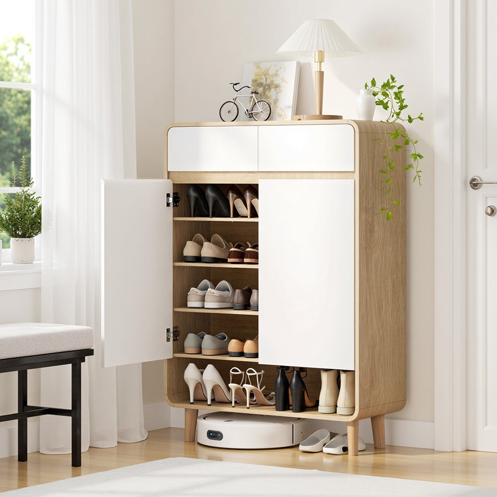 Artiss Shoe Rack Cabinet 20 Pairs Storage Cupboard Pine&amp;White-Furniture &gt; Living Room &gt; Shoe Storage-PEROZ Accessories