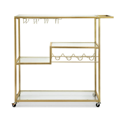 Artiss Bar Cart Drink Trolley Serving Cocktail Wine Rack Glass Holder 102cm Gold-Furniture &gt; Dining &gt; Kitchen &amp; Dining Trolleys-PEROZ Accessories