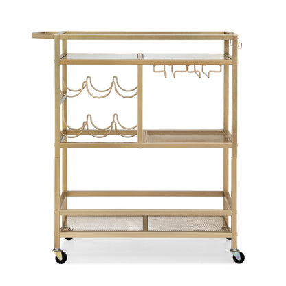 Artiss Bar Cart Drinks Trolley Serving Wine Rack Glass Holder 3 Hooks 72cm Gold-Furniture &gt; Dining &gt; Kitchen &amp; Dining Trolleys-PEROZ Accessories