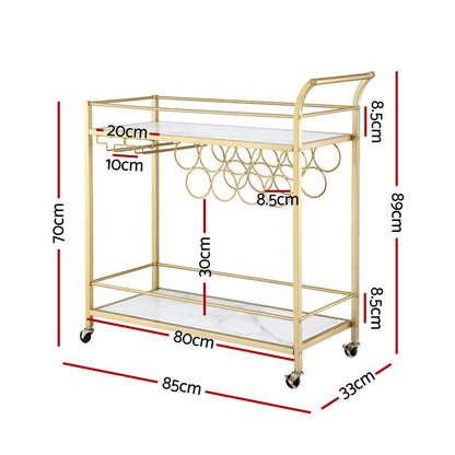 Artiss Bar Cart Drinks Trolley Serving Wine Rack Glass Holder Marble 85cm Gold-Furniture &gt; Dining &gt; Kitchen &amp; Dining Trolleys-PEROZ Accessories
