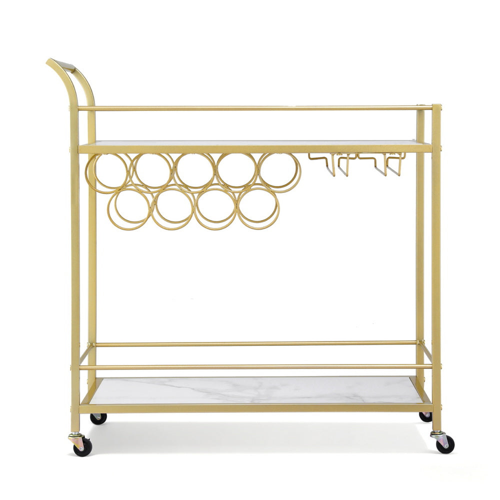 Artiss Bar Cart Drinks Trolley Serving Wine Rack Glass Holder Marble 85cm Gold-Furniture &gt; Dining &gt; Kitchen &amp; Dining Trolleys-PEROZ Accessories