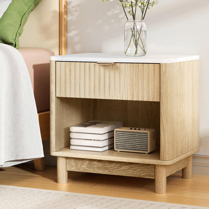 Artiss Bedside Table Nightstand 1 Drawer Shelves Pine-Furniture &gt; Bedroom &gt; Bedside Tables-PEROZ Accessories