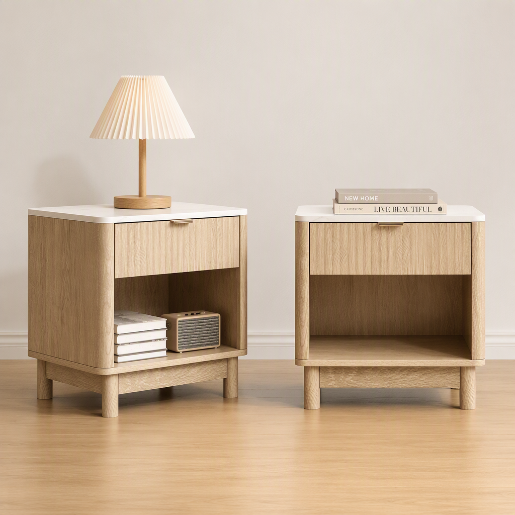 Artiss 2X Bedside Table Nightstand 1 Drawer Shelves Pine-Furniture > Bedroom > Bedside Tables-PEROZ Accessories
