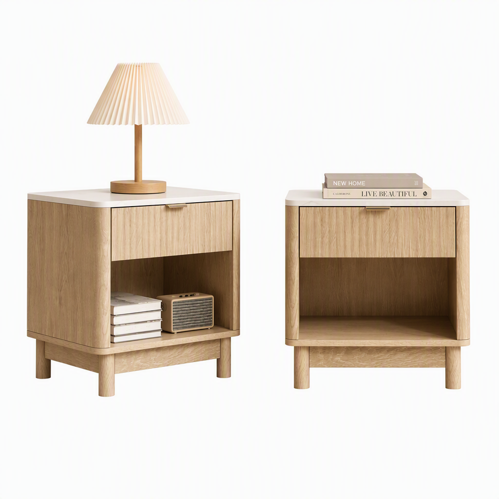 Artiss 2X Bedside Table Nightstand 1 Drawer Shelves Pine