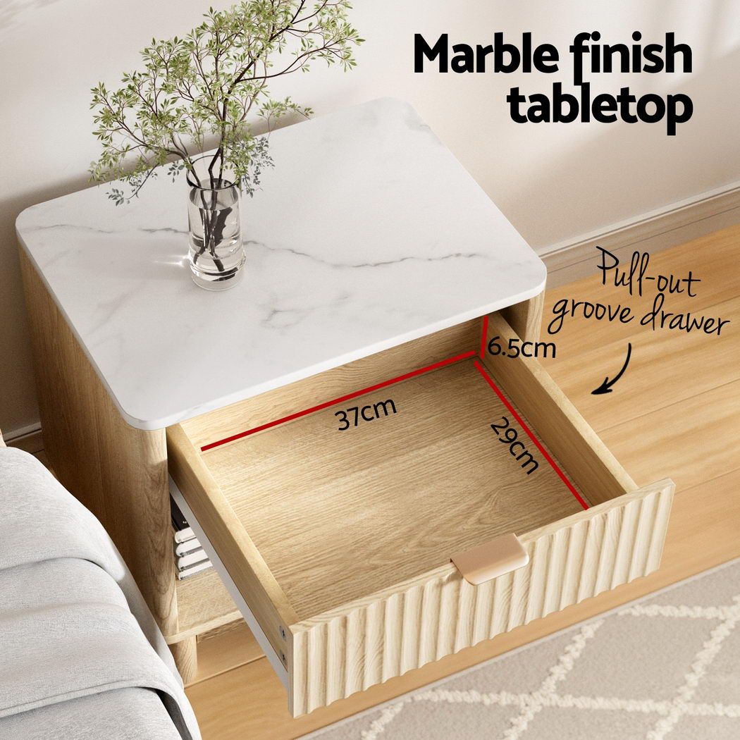 Artiss 2X Bedside Table Nightstand 1 Drawer Shelves Pine