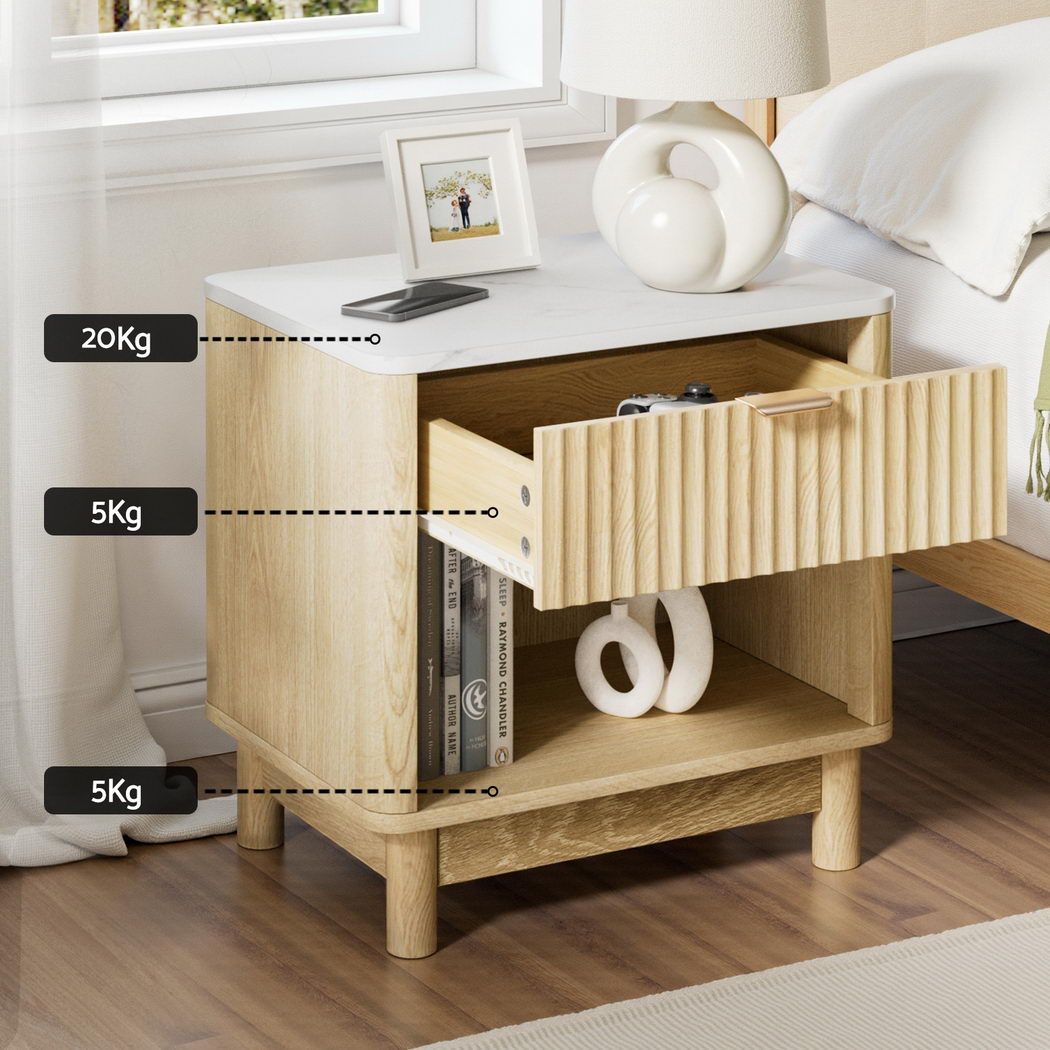 Artiss 2X Bedside Table Nightstand 1 Drawer Shelves Pine